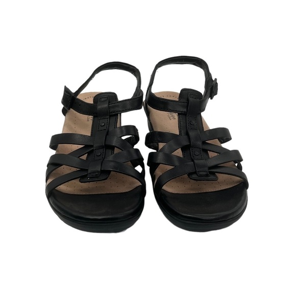 Clarks Black Loomis Katey Leather Wedge Strappy Sandals Size 7 1/2 Women's - Picture 3 of 9